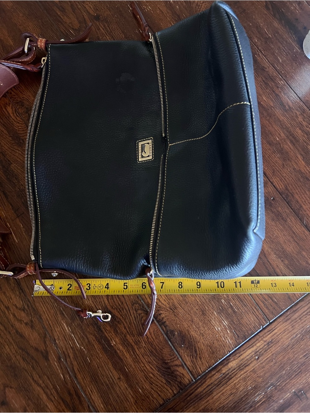 Dooney & Bourke Black large Dillen Leather Hobo Bag with Brown Strap - Picture 8 of 10
